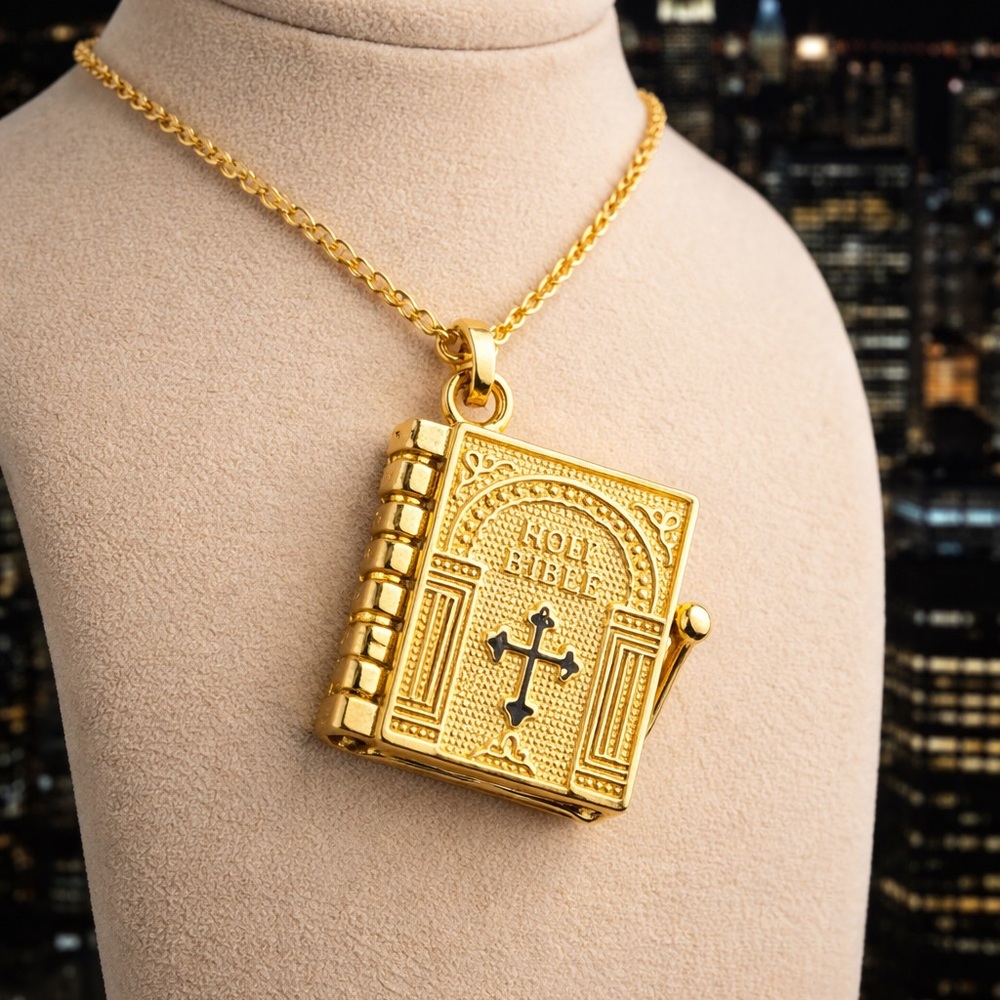 Gold Bible Pendant Necklace - Picture 4 of 6